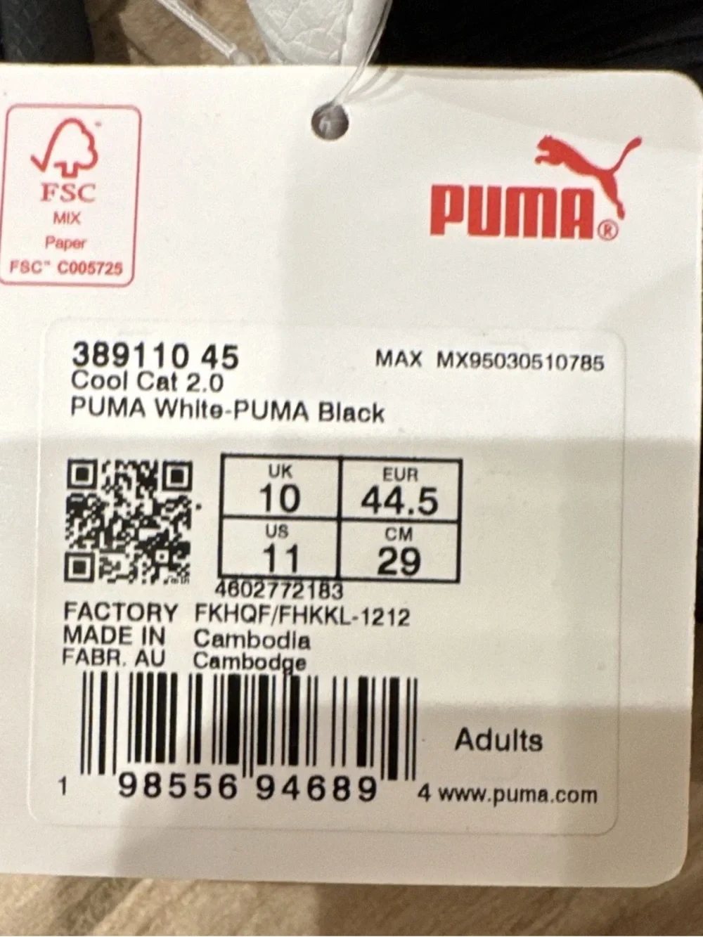 PUMA Cool Cat 2.0 Slide Sandals White/Black Logo Slip-On Men US 11